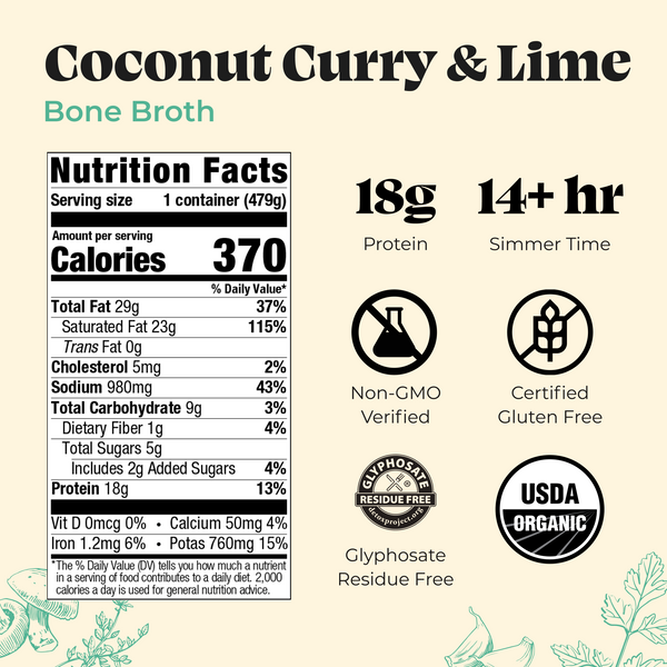 Coconut Curry & Lime Chicken Bone Broth - 16.9 oz – Kettle & Fire