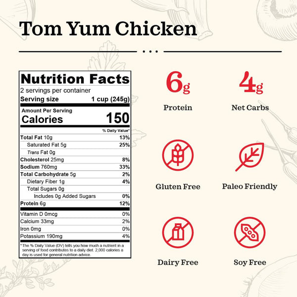 Tom Yum Chicken Bone Broth 16oz Bones 10g Protein/cup