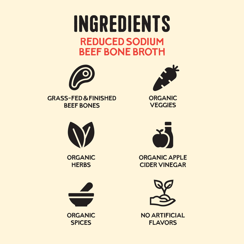 4 Pack: Reduced Sodium Beef Bone Broth - 32oz