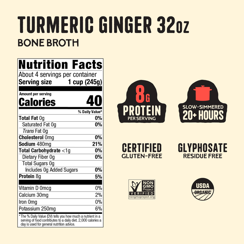 4 Pack: Turmeric Ginger Chicken Bone Broth - 32 oz