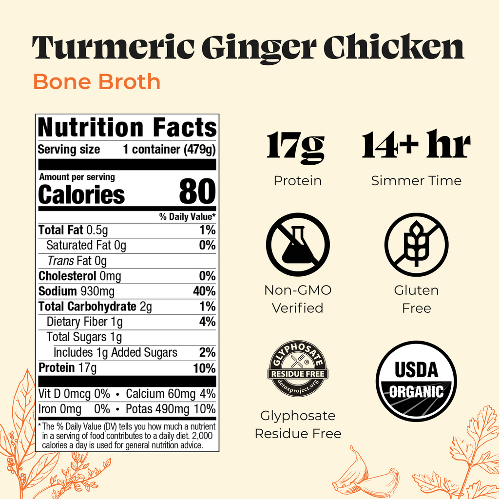 Turmeric Ginger Chicken Bone Broth | Turmeric bone broth [17g Protein ...