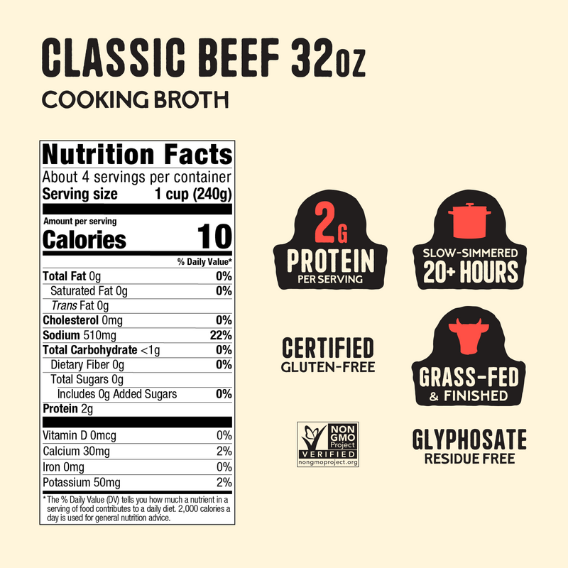 4 Pack: Beef Cooking Broth 32oz