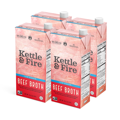 4 Pack: Beef Low Sodium Cooking Broth 32oz Bundle Kettle & Fire