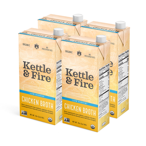 4 Pack: Chicken Low Sodium Cooking Broth - 32oz Bundle Kettle & Fire