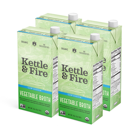 4 Pack: Vegetable Low Sodium Cooking Broth - 32oz Bundle Kettle & Fire