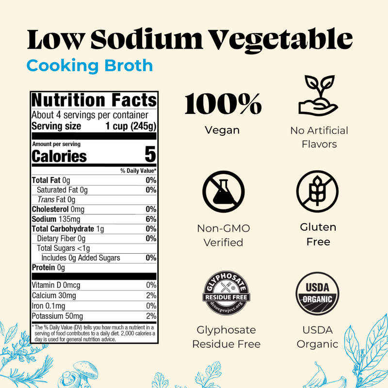 4 Pack: Vegetable Low Sodium Cooking Broth - 32oz