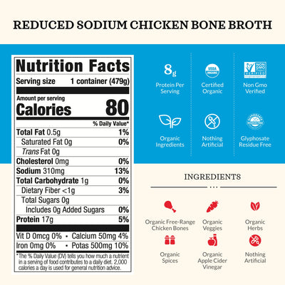 6 Pack: Reduced Sodium Chicken Bone Broth