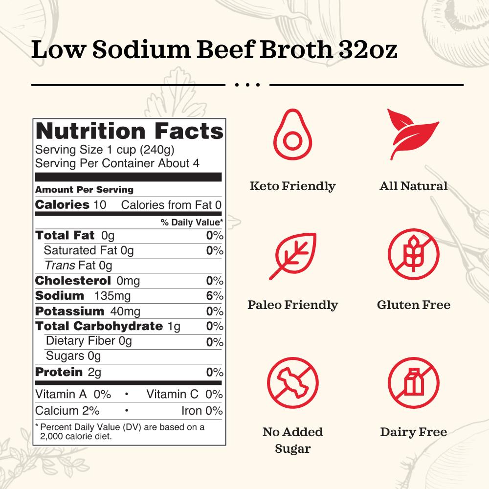 4 Pack Beef Low Sodium Cooking Broth 32oz Kettle & Fire