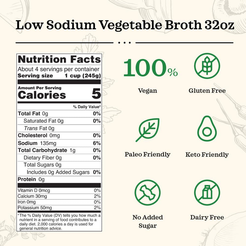 Low Sodium Vegetable Cooking Broth 32oz Kettle & Fire 