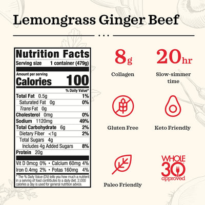 Lemongrass Ginger Beef Bone Broth - 16.9 oz Bone broth Kettle & Fire