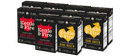 Ten boxes of chicken and beef bone broth arranged in a row on black packaging.