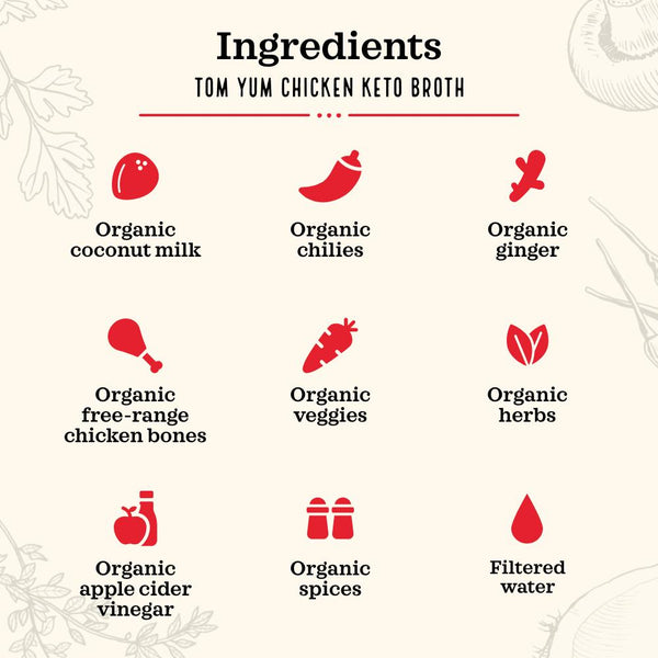 Tom Yum Chicken Bone Broth 16oz Bones 10g Protein/cup